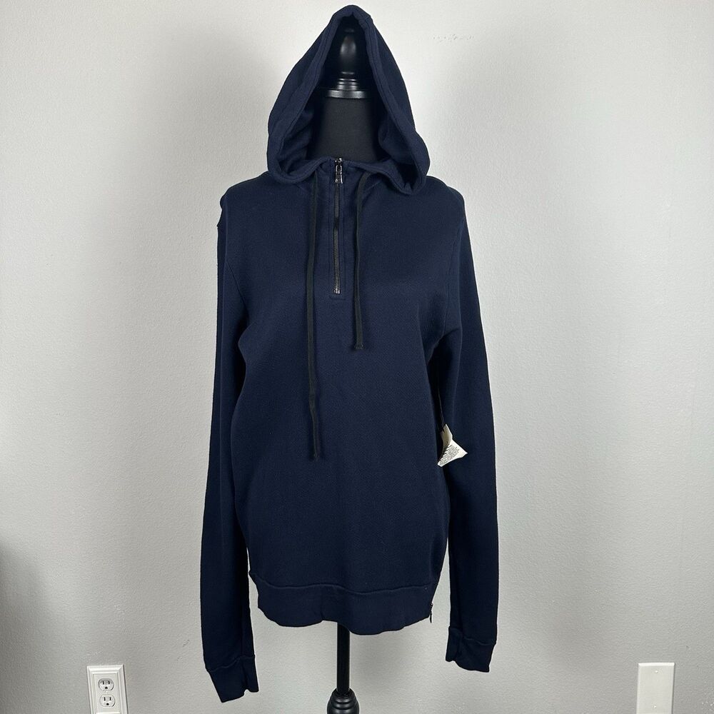 Cotton Citizen Jacket Mens Small Navy Blue Quarter Zip Hooded Side Zippers